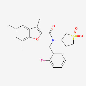 molecular formula C23H24FNO4S B11405558 N-(1,1-dioxidotetrahydrothiophen-3-yl)-N-(2-fluorobenzyl)-3,5,7-trimethyl-1-benzofuran-2-carboxamide 