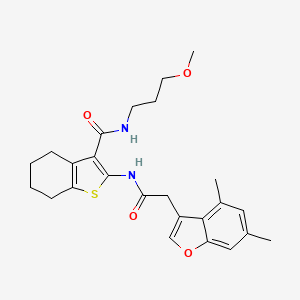 molecular formula C25H30N2O4S B11405574 2-{[(4,6-dimethyl-1-benzofuran-3-yl)acetyl]amino}-N-(3-methoxypropyl)-4,5,6,7-tetrahydro-1-benzothiophene-3-carboxamide 