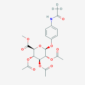 molecular formula C₂₁H₂₂D₃NO₁₁ B1140585 4-Acetamidophenyl-D3-2,3,4-tri-O-acetyl-beta-D-glucuronide, methyl ester CAS No. 1260619-58-6