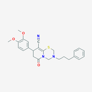 8-(3,4-dimethoxyphenyl)-6-oxo-3-(3-phenylpropyl)-3,4,7,8-tetrahydro-2H,6H-pyrido[2,1-b][1,3,5]thiadiazine-9-carbonitrile