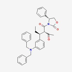 molecular formula C₃₆H₃₆N₂O₄ B1140627 (4R)-3-[(2S,3S)-2-Acetyl-3-[3-[bis(phenylmethyl)amino]phenyl]-1-oxopentyl]-4-phenyl-2-oxazolidinone CAS No. 188559-10-6