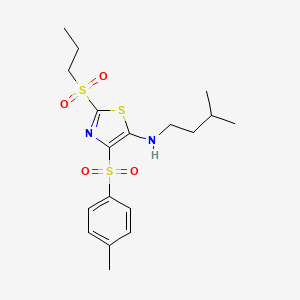 molecular formula C18H26N2O4S3 B11406395 N-isopentyl-2-(propylsulfonyl)-4-tosylthiazol-5-amine 