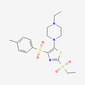 molecular formula C18H25N3O4S3 B11406401 5-(4-Ethylpiperazin-1-yl)-2-(ethylsulfonyl)-4-tosylthiazole 