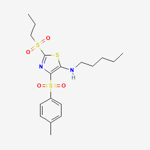 molecular formula C18H26N2O4S3 B11406411 N-pentyl-2-(propylsulfonyl)-4-tosylthiazol-5-amine 