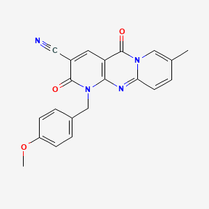 7-[(4-methoxyphenyl)methyl]-13-methyl-2,6-dioxo-1,7,9-triazatricyclo[8.4.0.03,8]tetradeca-3(8),4,9,11,13-pentaene-5-carbonitrile