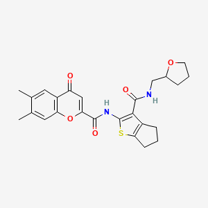 6,7-dimethyl-4-oxo-N-{3-[(tetrahydrofuran-2-ylmethyl)carbamoyl]-5,6-dihydro-4H-cyclopenta[b]thiophen-2-yl}-4H-chromene-2-carboxamide