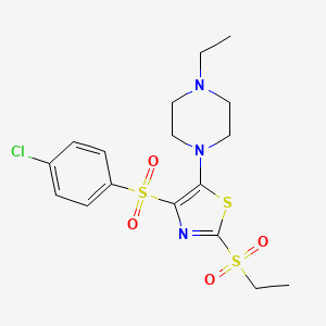 molecular formula C17H22ClN3O4S3 B11406632 1-{4-[(4-Chlorophenyl)sulfonyl]-2-(ethylsulfonyl)-1,3-thiazol-5-yl}-4-ethylpiperazine 