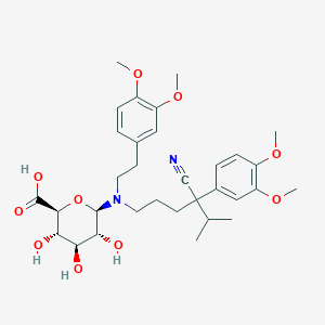 molecular formula C₃₂H₄₄N₂O₁₀ B1140664 (2S,3S,4S,5R,6R)-6-[[4-Cyano-4-(3,4-dimethoxyphenyl)-5-methylhexyl]-[2-(3,4-dimethoxyphenyl)ethyl]amino]-3,4,5-trihydroxyoxane-2-carboxylic acid CAS No. 126883-99-6