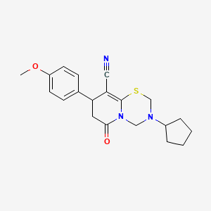 3-cyclopentyl-8-(4-methoxyphenyl)-6-oxo-3,4,7,8-tetrahydro-2H,6H-pyrido[2,1-b][1,3,5]thiadiazine-9-carbonitrile