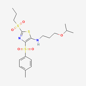 molecular formula C19H28N2O5S3 B11407166 N-(3-isopropoxypropyl)-2-(propylsulfonyl)-4-tosylthiazol-5-amine 