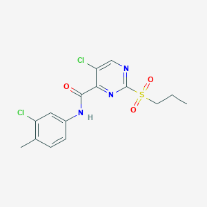 molecular formula C15H15Cl2N3O3S B11407169 5-chloro-N-(3-chloro-4-methylphenyl)-2-(propylsulfonyl)pyrimidine-4-carboxamide 