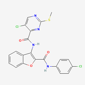 molecular formula C21H14Cl2N4O3S B11407198 5-chloro-N-{2-[(4-chlorophenyl)carbamoyl]-1-benzofuran-3-yl}-2-(methylsulfanyl)pyrimidine-4-carboxamide 