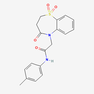 molecular formula C18H18N2O4S B11407201 2-(1,1-dioxido-4-oxo-3,4-dihydro-1,5-benzothiazepin-5(2H)-yl)-N-(4-methylphenyl)acetamide 