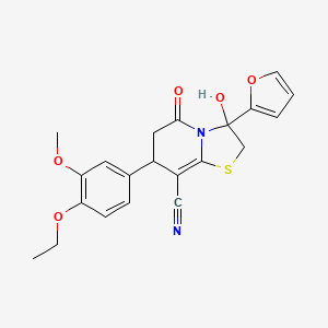 molecular formula C21H20N2O5S B11407292 7-(4-ethoxy-3-methoxyphenyl)-3-(furan-2-yl)-3-hydroxy-5-oxo-2,3,6,7-tetrahydro-5H-[1,3]thiazolo[3,2-a]pyridine-8-carbonitrile 