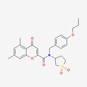 molecular formula C26H29NO6S B11407334 N-(1,1-dioxidotetrahydrothiophen-3-yl)-5,7-dimethyl-4-oxo-N-(4-propoxybenzyl)-4H-chromene-2-carboxamide 