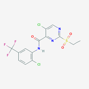 molecular formula C14H10Cl2F3N3O3S B11407353 5-chloro-N-[2-chloro-5-(trifluoromethyl)phenyl]-2-(ethylsulfonyl)pyrimidine-4-carboxamide 