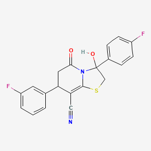 molecular formula C20H14F2N2O2S B11407432 7-(3-fluorophenyl)-3-(4-fluorophenyl)-3-hydroxy-5-oxo-2,3,6,7-tetrahydro-5H-[1,3]thiazolo[3,2-a]pyridine-8-carbonitrile 