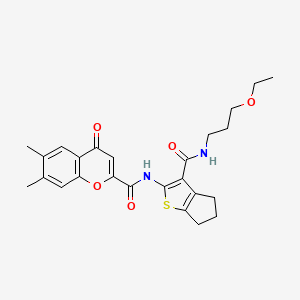 molecular formula C25H28N2O5S B11407514 N-{3-[(3-ethoxypropyl)carbamoyl]-5,6-dihydro-4H-cyclopenta[b]thiophen-2-yl}-6,7-dimethyl-4-oxo-4H-chromene-2-carboxamide 