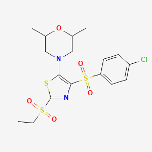 molecular formula C17H21ClN2O5S3 B11407728 4-(4-((4-Chlorophenyl)sulfonyl)-2-(ethylsulfonyl)thiazol-5-yl)-2,6-dimethylmorpholine 