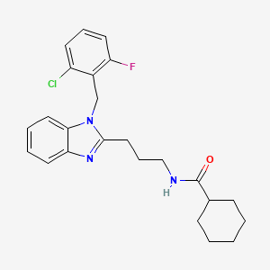 molecular formula C24H27ClFN3O B11407823 N-{3-[1-(2-chloro-6-fluorobenzyl)-1H-benzimidazol-2-yl]propyl}cyclohexanecarboxamide 