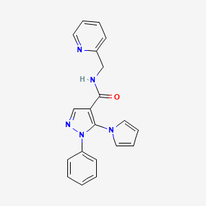 molecular formula C20H17N5O B11407870 1-phenyl-N-(pyridin-2-ylmethyl)-5-(1H-pyrrol-1-yl)-1H-pyrazole-4-carboxamide 