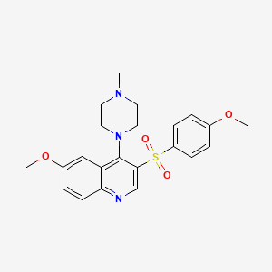 molecular formula C22H25N3O4S B11407900 6-Methoxy-3-((4-methoxyphenyl)sulfonyl)-4-(4-methylpiperazin-1-yl)quinoline 