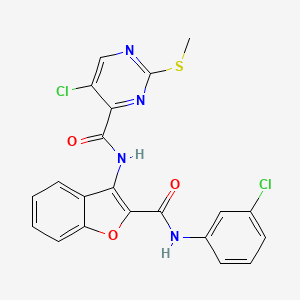 5-chloro-N-{2-[(3-chlorophenyl)carbamoyl]-1-benzofuran-3-yl}-2-(methylsulfanyl)pyrimidine-4-carboxamide