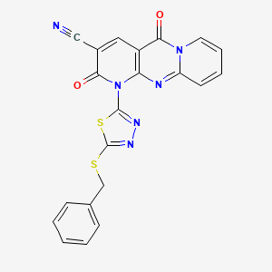 molecular formula C21H12N6O2S2 B11408122 7-(5-benzylsulfanyl-1,3,4-thiadiazol-2-yl)-2,6-dioxo-1,7,9-triazatricyclo[8.4.0.03,8]tetradeca-3(8),4,9,11,13-pentaene-5-carbonitrile 