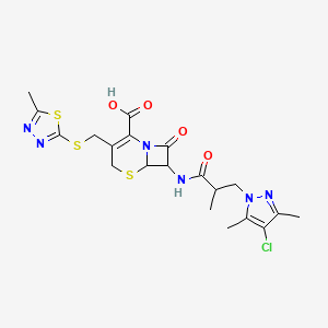 7-{[3-(4-chloro-3,5-dimethyl-1H-pyrazol-1-yl)-2-methylpropanoyl]amino}-3-{[(5-methyl-1,3,4-thiadiazol-2-yl)sulfanyl]methyl}-8-oxo-5-thia-1-azabicyclo[4.2.0]oct-2-ene-2-carboxylic acid