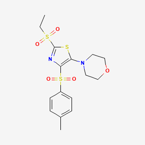 molecular formula C16H20N2O5S3 B11408242 4-{2-(Ethylsulfonyl)-4-[(4-methylphenyl)sulfonyl]-1,3-thiazol-5-yl}morpholine 