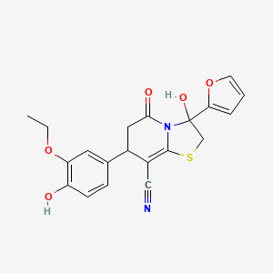 7-(3-Ethoxy-4-hydroxyphenyl)-3-(furan-2-YL)-3-hydroxy-5-oxo-2H,3H,5H,6H,7H-[1,3]thiazolo[3,2-A]pyridine-8-carbonitrile