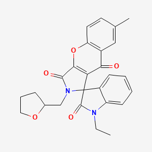 1'-ethyl-7-methyl-2-(tetrahydrofuran-2-ylmethyl)-2H-spiro[chromeno[2,3-c]pyrrole-1,3'-indole]-2',3,9(1'H)-trione