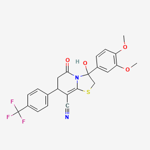 3-(3,4-dimethoxyphenyl)-3-hydroxy-5-oxo-7-[4-(trifluoromethyl)phenyl]-2,3,6,7-tetrahydro-5H-[1,3]thiazolo[3,2-a]pyridine-8-carbonitrile