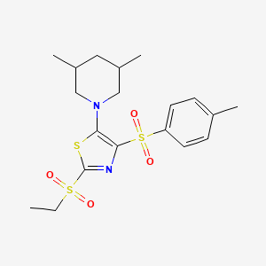 molecular formula C19H26N2O4S3 B11408525 1-{2-(Ethylsulfonyl)-4-[(4-methylphenyl)sulfonyl]-1,3-thiazol-5-yl}-3,5-dimethylpiperidine 