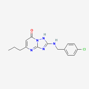 molecular formula C15H16ClN5O B11408739 2-[(4-chlorobenzyl)amino]-5-propyl[1,2,4]triazolo[1,5-a]pyrimidin-7(3H)-one 