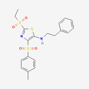 molecular formula C20H22N2O4S3 B11408842 2-(ethylsulfonyl)-4-[(4-methylphenyl)sulfonyl]-N-(2-phenylethyl)-1,3-thiazol-5-amine 