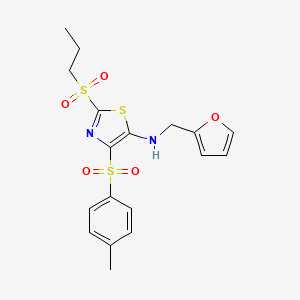 molecular formula C18H20N2O5S3 B11408928 N-(furan-2-ylmethyl)-4-[(4-methylphenyl)sulfonyl]-2-(propylsulfonyl)-1,3-thiazol-5-amine 