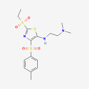 molecular formula C16H23N3O4S3 B11409043 N1-(2-(ethylsulfonyl)-4-tosylthiazol-5-yl)-N2,N2-dimethylethane-1,2-diamine 