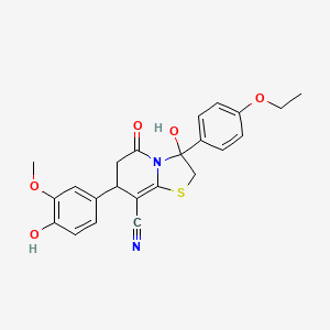 molecular formula C23H22N2O5S B11409053 3-(4-ethoxyphenyl)-3-hydroxy-7-(4-hydroxy-3-methoxyphenyl)-5-oxo-2,3,6,7-tetrahydro-5H-[1,3]thiazolo[3,2-a]pyridine-8-carbonitrile 