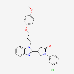 molecular formula C27H26ClN3O3 B11409075 1-(3-chlorophenyl)-4-{1-[3-(4-methoxyphenoxy)propyl]-1H-benzimidazol-2-yl}pyrrolidin-2-one 