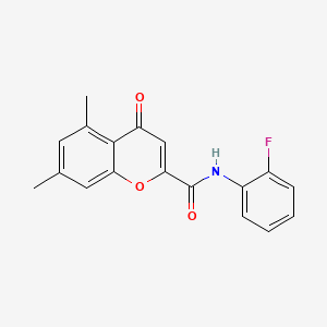 molecular formula C18H14FNO3 B11409093 N-(2-fluorophenyl)-5,7-dimethyl-4-oxo-4H-chromene-2-carboxamide 