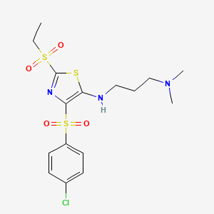 molecular formula C16H22ClN3O4S3 B11409109 N1-(4-((4-chlorophenyl)sulfonyl)-2-(ethylsulfonyl)thiazol-5-yl)-N3,N3-dimethylpropane-1,3-diamine 