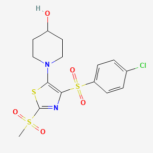 molecular formula C15H17ClN2O5S3 B11409131 1-{4-[(4-Chlorophenyl)sulfonyl]-2-(methylsulfonyl)-1,3-thiazol-5-yl}piperidin-4-ol 