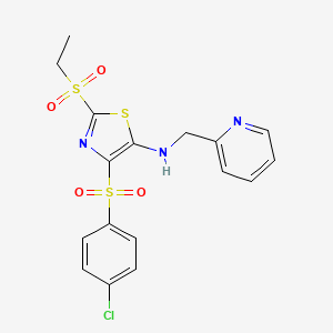 molecular formula C17H16ClN3O4S3 B11409226 4-[(4-chlorophenyl)sulfonyl]-2-(ethylsulfonyl)-N-(pyridin-2-ylmethyl)-1,3-thiazol-5-amine 