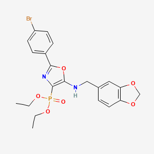 molecular formula C21H22BrN2O6P B11409276 Diethyl {5-[(1,3-benzodioxol-5-ylmethyl)amino]-2-(4-bromophenyl)-1,3-oxazol-4-yl}phosphonate 