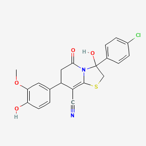 molecular formula C21H17ClN2O4S B11409278 3-(4-chlorophenyl)-3-hydroxy-7-(4-hydroxy-3-methoxyphenyl)-5-oxo-2,3,6,7-tetrahydro-5H-[1,3]thiazolo[3,2-a]pyridine-8-carbonitrile 