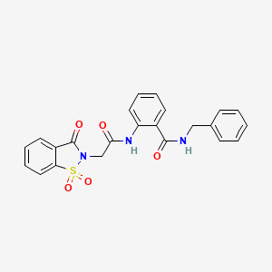 molecular formula C23H19N3O5S B11409303 N-benzyl-2-{[(1,1-dioxido-3-oxo-1,2-benzisothiazol-2(3H)-yl)acetyl]amino}benzamide 