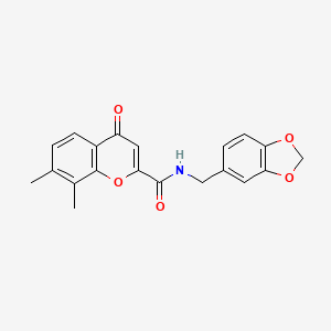 molecular formula C20H17NO5 B11409359 N-(1,3-benzodioxol-5-ylmethyl)-7,8-dimethyl-4-oxo-4H-chromene-2-carboxamide 