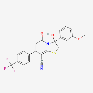 molecular formula C22H17F3N2O3S B11409368 3-hydroxy-3-(3-methoxyphenyl)-5-oxo-7-[4-(trifluoromethyl)phenyl]-2,3,6,7-tetrahydro-5H-[1,3]thiazolo[3,2-a]pyridine-8-carbonitrile 