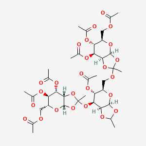 molecular formula C₃₈H₅₂O₂₅ B1140938 [(3As,5R,6R,7S,7aS)-2-[[(3aS,5R,6R,7S,7aS)-7-[[(3aS,5R,6R,7S,7aS)-6,7-diacetyloxy-5-(acetyloxymethyl)-2-methyl-5,6,7,7a-tetrahydro-3aH-[1,3]dioxolo[4,5-b]pyran-2-yl]oxy]-6-acetyloxy-2-methyl-5,6,7,7a-tetrahydro-3aH-[1,3]dioxolo[4,5-b]pyran-5-yl]methoxy]-6,7-diacetyloxy-2-methyl-5,6,7,7a-tetrahydro-3aH-[1,3]dioxolo[4,5-b]pyran-5-yl]methyl acetate CAS No. 230963-27-6